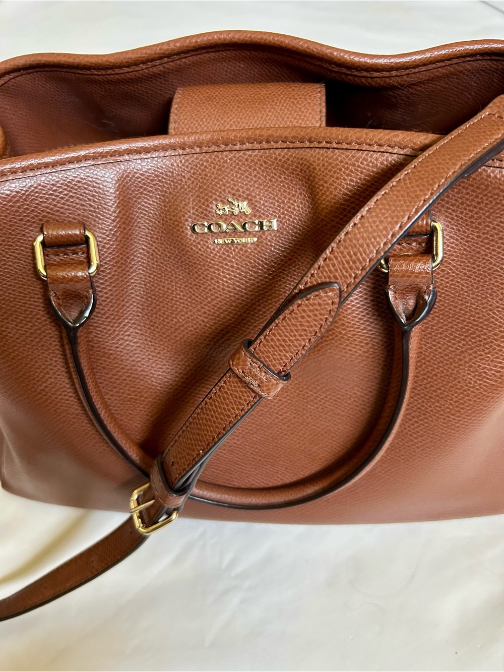 Coach Pebbled Leather Shoulder Bag - Cognac Brown